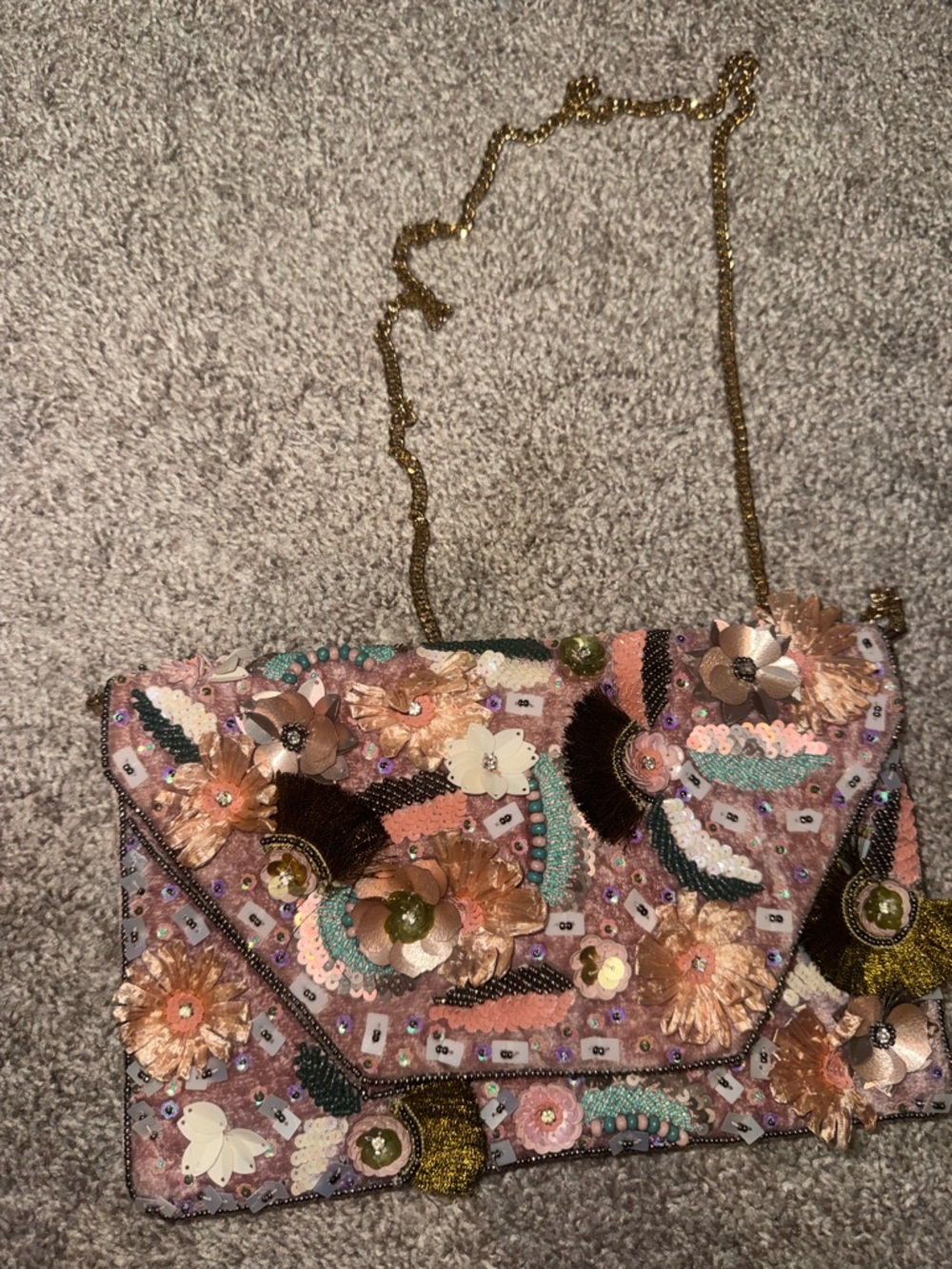 Lulu's Pink Floral Sequin Embellished Clutch